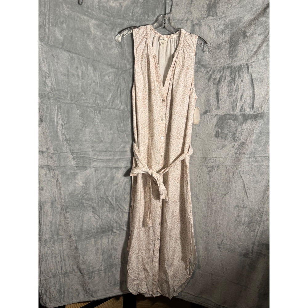 Cloth & Stone Dress Beige Leopard Print Sleeveless Button Front Tie XL NEW